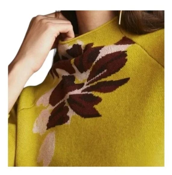 NWT Anthropologie The Beatriz Mock Neck Sweater Chartreuse Floral Size Small - Picture 3 of 7